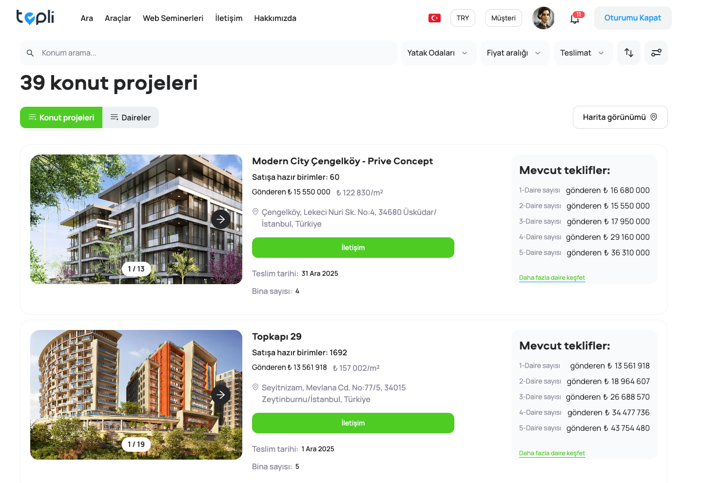 Topli platformunda konut projeleri listesi